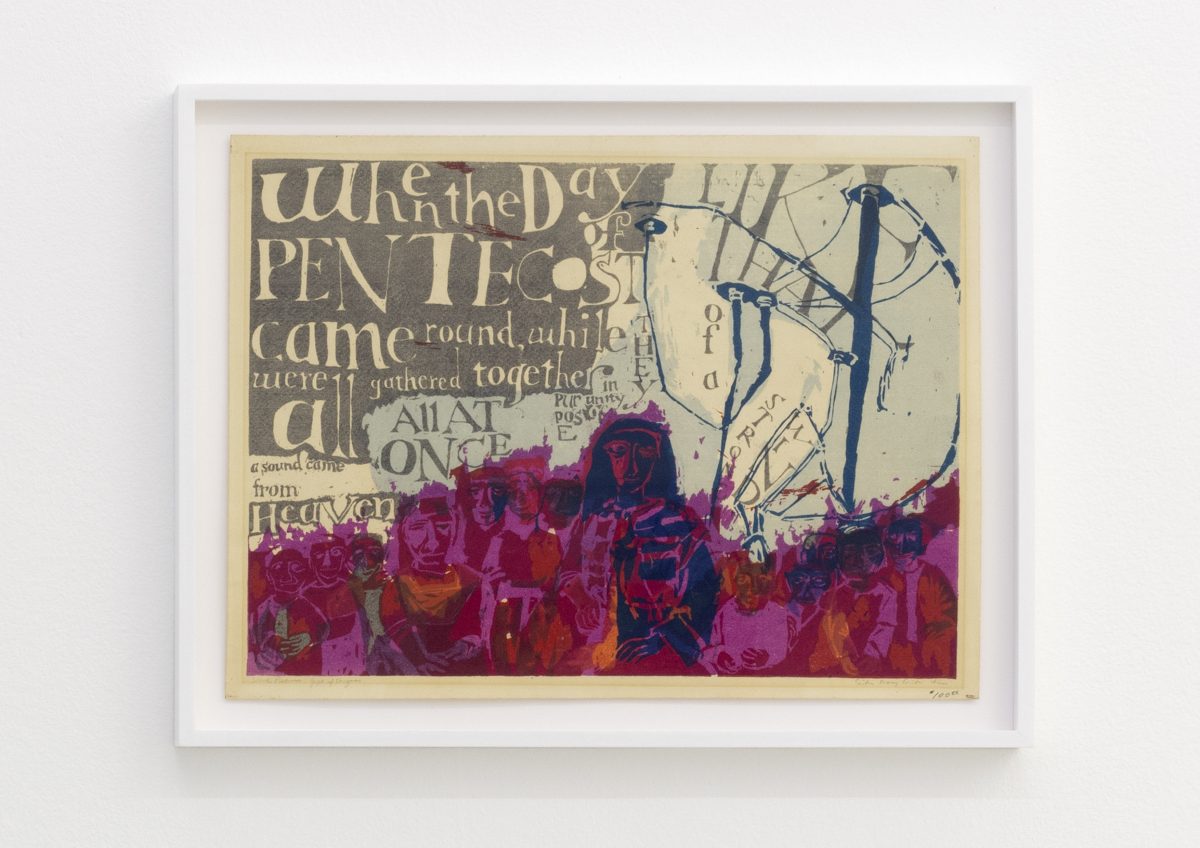 <I>word picture: gift of tongues</I>, 1955
</br>
screenprint</br>
50,5 x 65,5 x 4 cm / 19.9 x 25.8 x 1.6 in (framed)