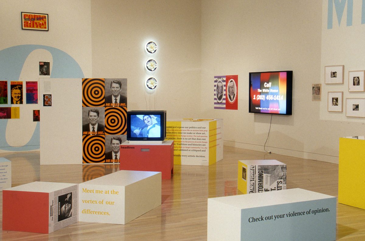 <I>Power Up: Sister Corita and Donald Moffett, Interlocking</i>, 2000
</br> installation view, Hammer Museum, Los Angeles