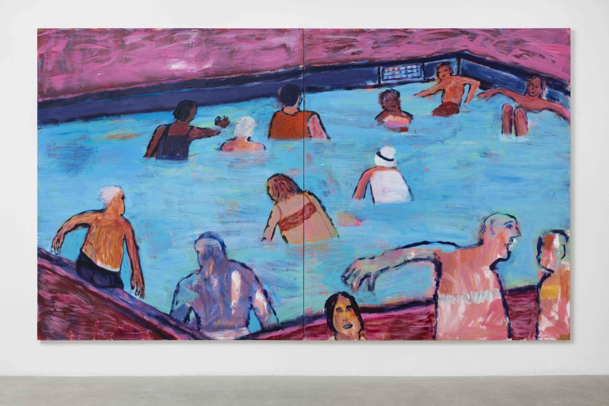 <I>Neighborhood Pool</I>, 2022
</br>
acrylic on canvas</br>
203,2 x 345,44 cm / 80 x 136 in>