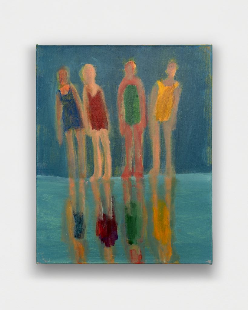 <i>Pool Swimmers With Reflections</I>, 2025</br> acrylic on canvas</br>
51 x 40,5 cm / 20 x 16 in>
