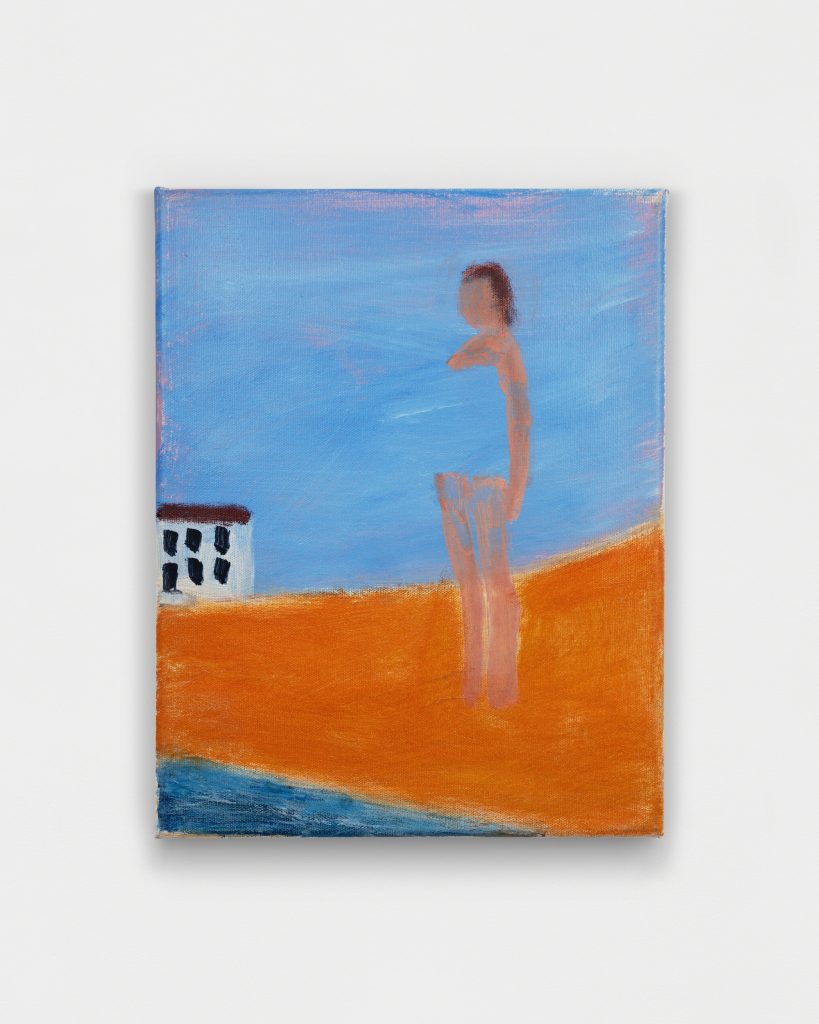 <i>Swimmer on Orange Beach</I>, 2025</br>acrylic on canvas</br>
35,6 x 27,9 cm / 14 x 11 in>