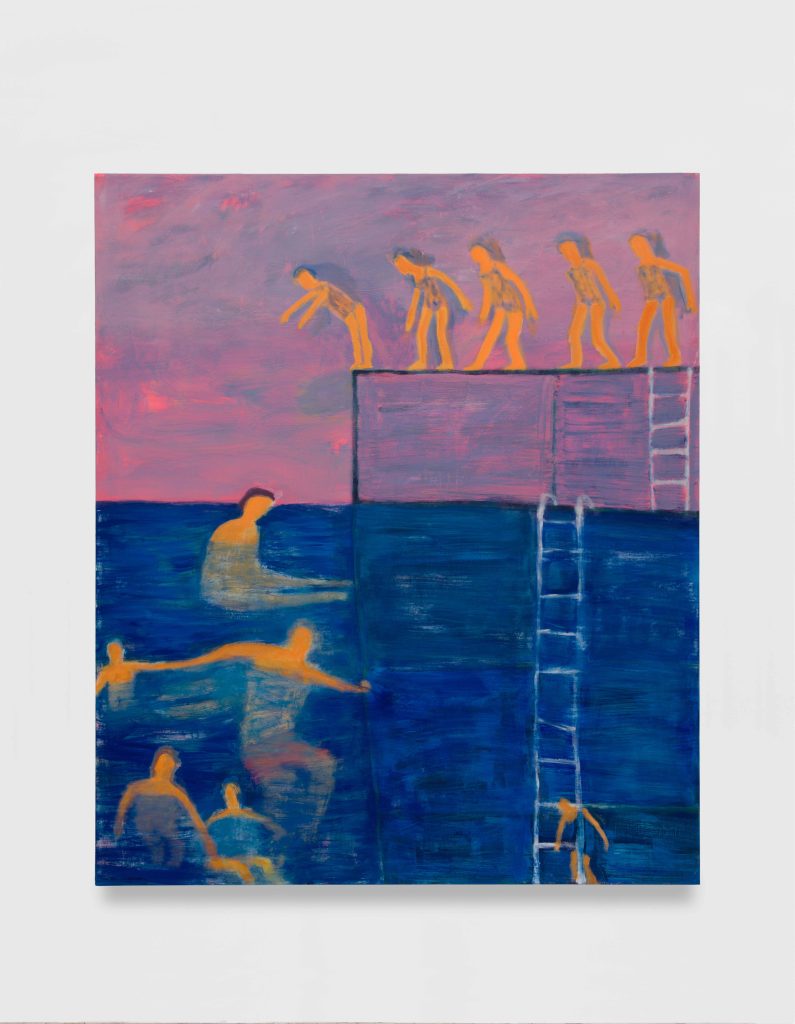 <i> Swimmers and Ladders </i>, 2023 </br> acrylic on canvas </br> 203 x 172.5 cm / 80 x 68 in>