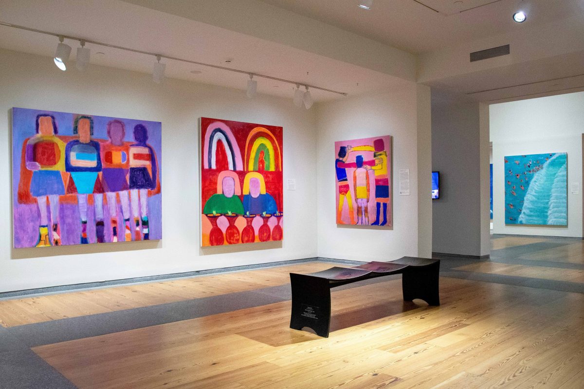 <i>Flying Woman: The Paintings of Katherine Bradford</i>, 2022
</br> installation view, Portland Museum of Art, Portland>