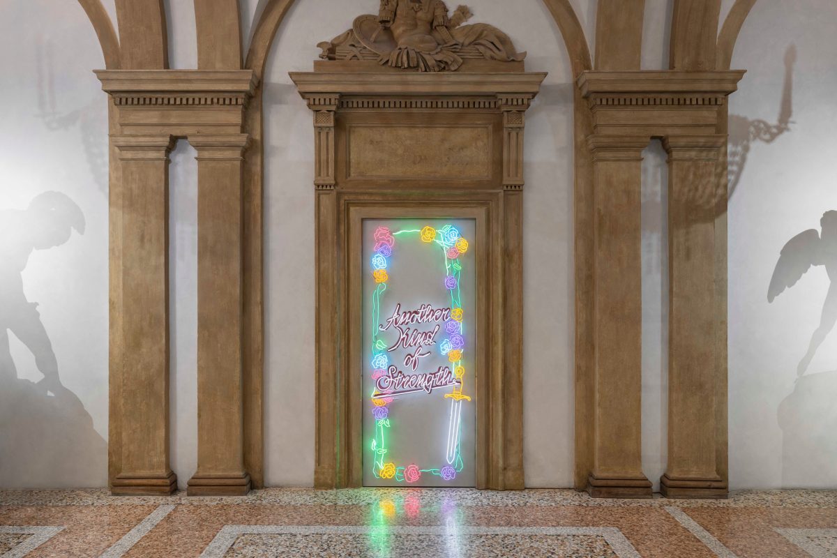 <i> ANDREA BOWERS. MOVING IN SPACE WITHOUT ASKING PERMISSION  </i>, 2022
</br> installation view, GAM – Galleria d’Arte Moderna, Milan >