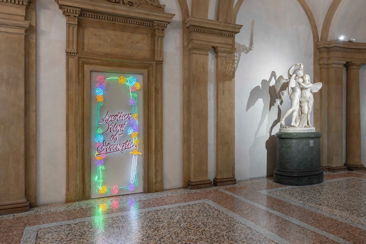 <i> ANDREA BOWERS. MOVING IN SPACE WITHOUT ASKING PERMISSION  </i>, 2022
</br> installation view, GAM – Galleria d’Arte Moderna, Milan 