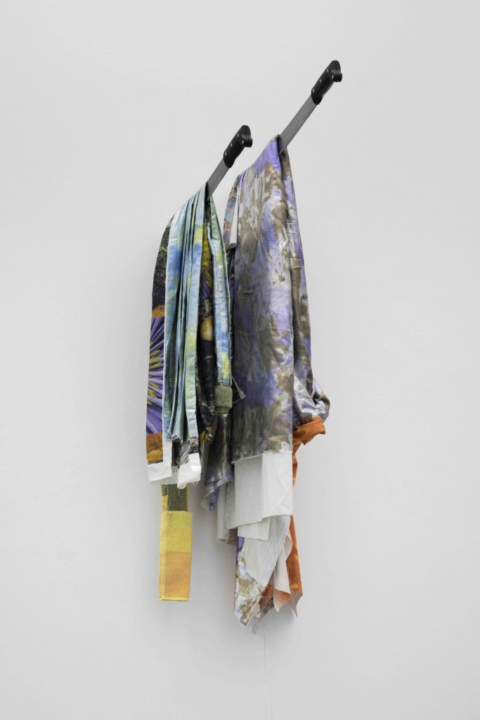 <I>Cigarette Kimono</i>, 2015
</br>digital print silk, silk, digital print lycra, cotton, towelling, adapted machetes</br>
variable dimensions