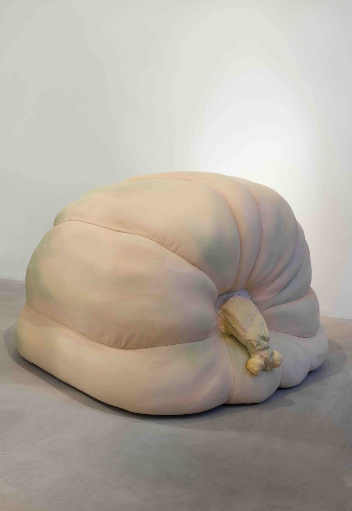 <I>Giant Pumpkin No.3</i>, 2022
</br>hand painted calfskin, polystyrene, timber, metal fixings, resin</br> 123 x 175 x 105 cm / 48.4 x 68.8 x 41.3 in