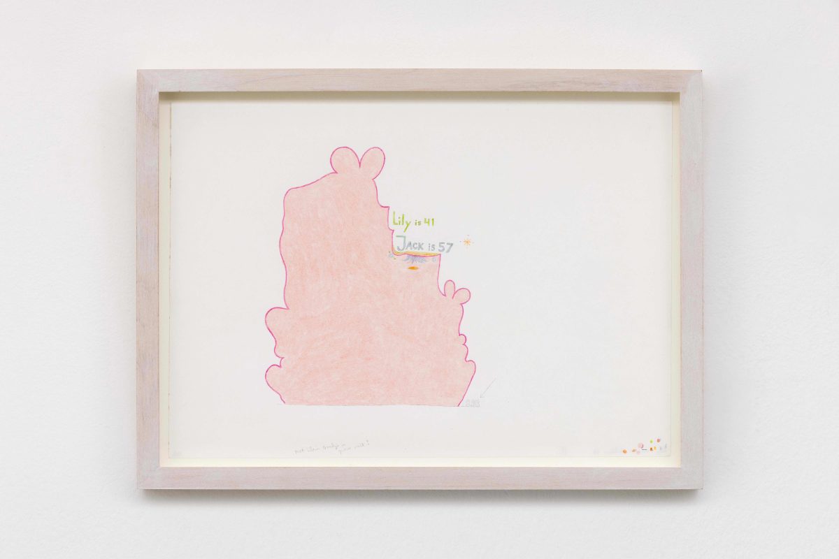 <i>Lily is 41 Jack Is 57 #3 (design for wall painting in pink)</i>, 1998</br>colour pencil and pencil on paper</br>
24,4 x 33,4 cm / 9.6 x 13.1 in>