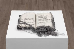 Maria Lai, <i>Vento sui vetri</i>, 1993</br>thread, tempera, fabric</br>
17 x 14 x 3 cm / 6.75 x 5.5 x 1 in