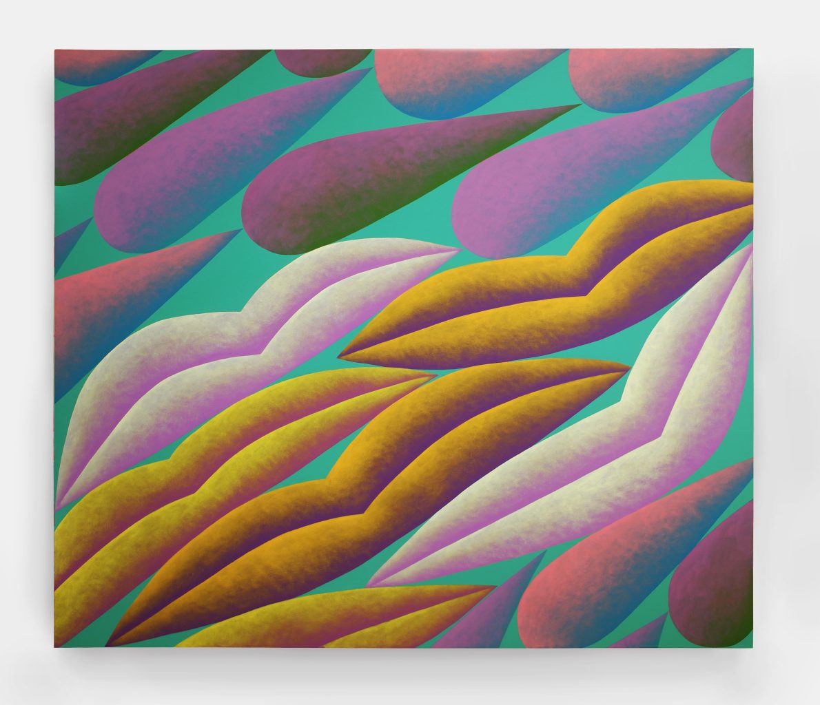 Corydon Cowansage, <i>Drops (Purple, Yellow, Green)</i>, 2023</br>acrylic on canvas </br>
152,4 x 177,8 cm / 60 x 70 in
