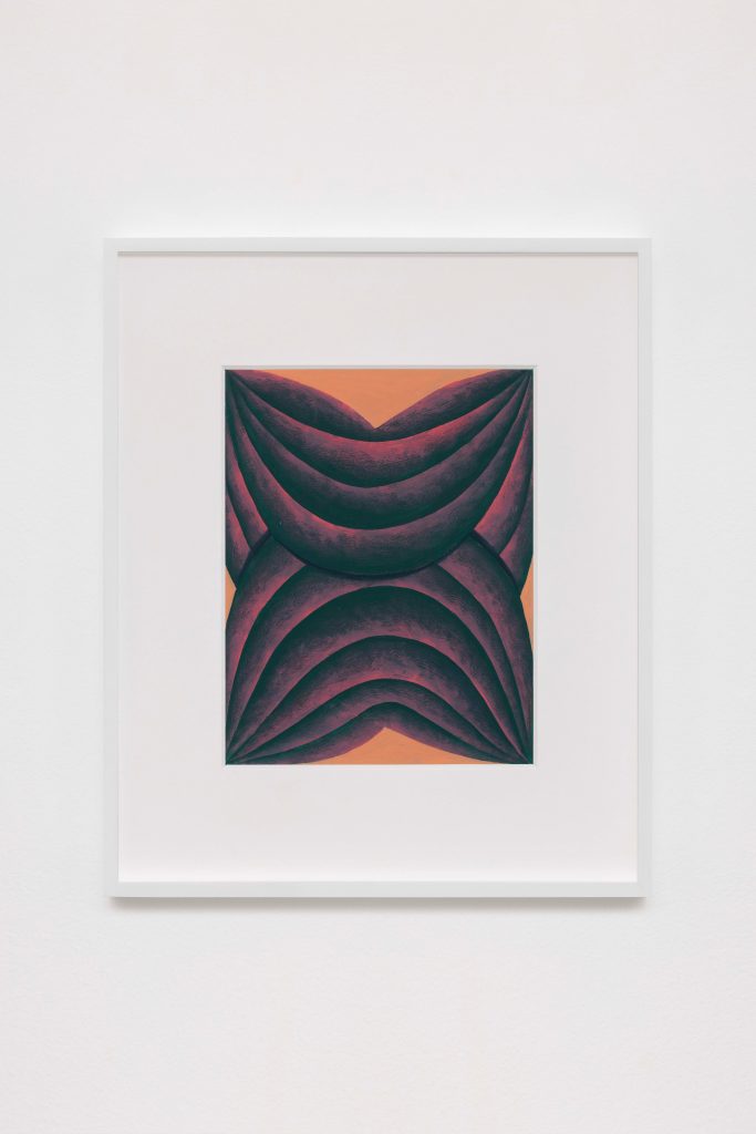 Corydon Cowansage, <i>Curves (Pink and Orange)</i>, 2022</br>acrylic on paper </br>
44.5 x 37 x 3.8 cm / 17.5 x 14.6 x 1.5 in>