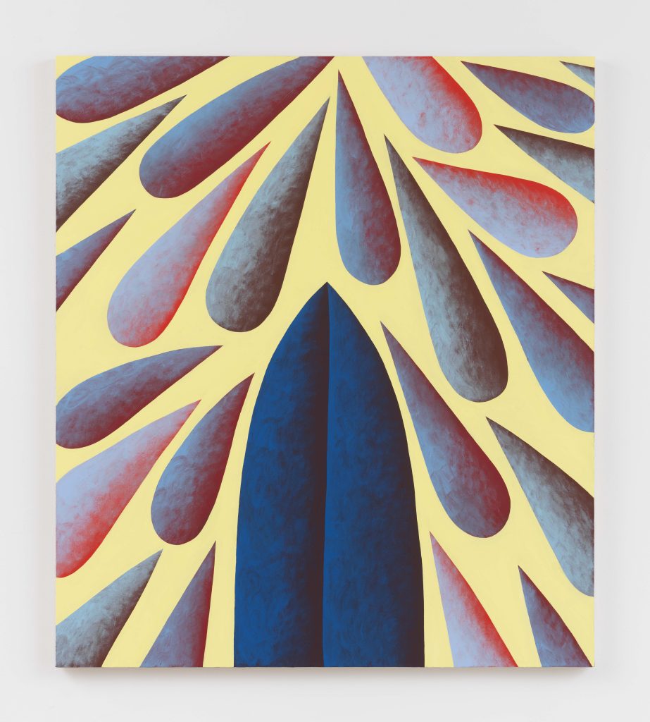Corydon Cowansage, <i>Drops, Red, Blue, Yellow</i>, 2022</br> acrylic on canvas</br> 132 x 116,8 cm / 52 x 46 in>