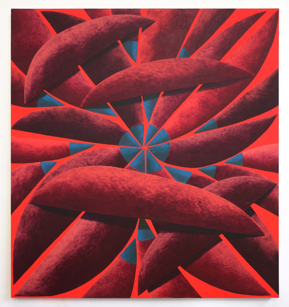 Corydon Cowansage, <i>Red, Maroon, Turquoise</i>, 2021</br> acrylic on canvas</br>>