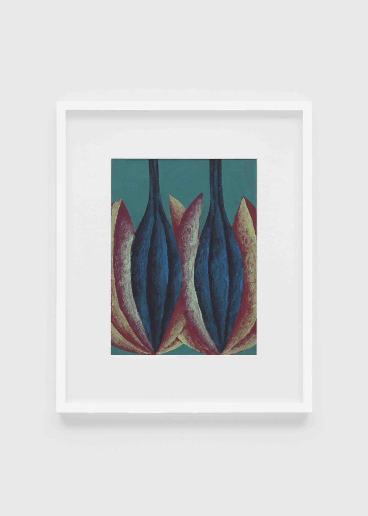 Corydon Cowansage, <i>Cocoons (Blue, Maroon, Turquoise)</i>, 2022</br>acrylic on paper </br>
44,5 x 36,8 x 3,8 cm / 17.5 x 14.5 x 1.5 in>