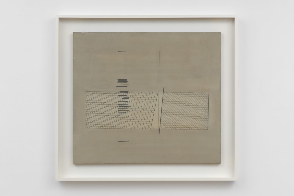 Bice Lazzari,<i> Sequenza del segno [Sequence of sign]</i>, 1973 </br> acrylic on canvas </br> 90,2 x 99,1 x 6,4 cm / 35.5 x 39 x 2.5 in (framed)
