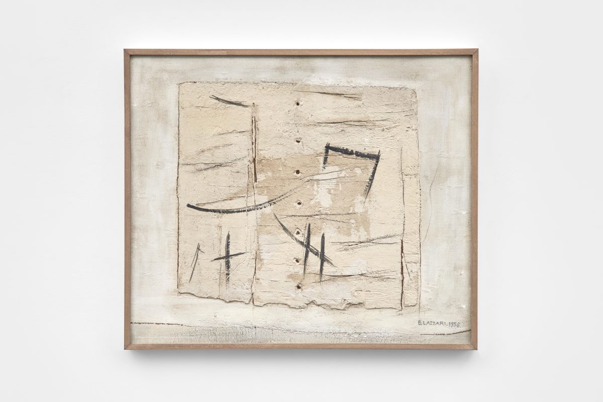 Bice Lazzari,<i> Senza Titolo [Untitled] </i>, 1958 </br>mixed media on masonite </br>19,5 x 28 x 0,7 cm / 7.6 x 11 x 1.2 in (framed)