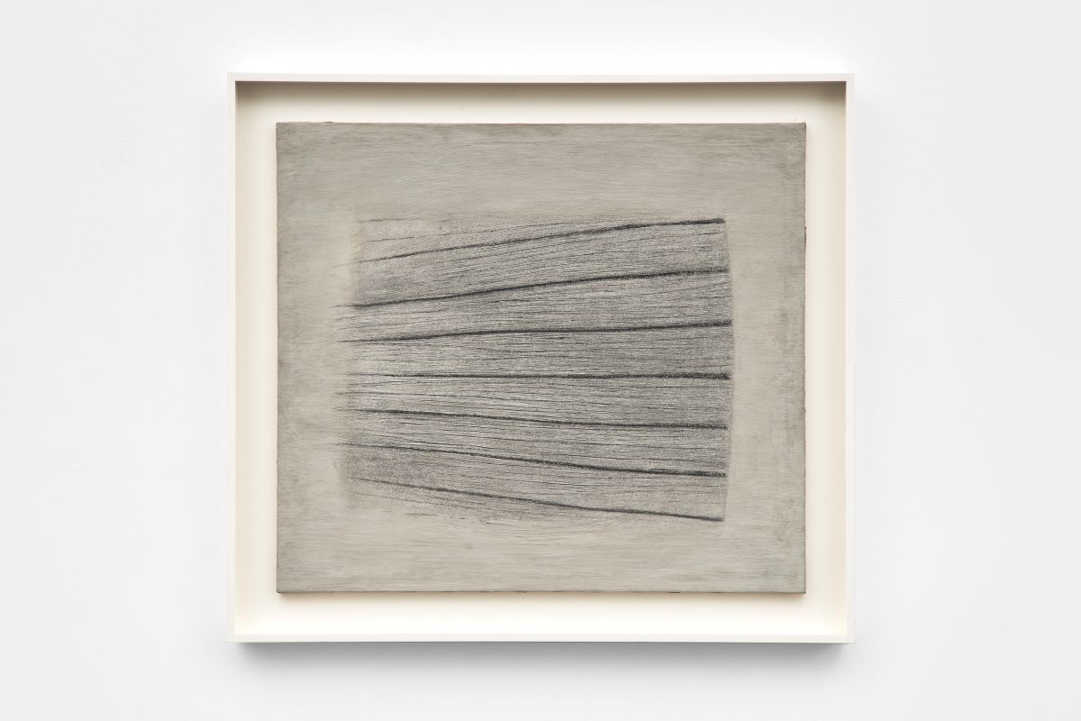 Bice Lazzari,<i> Sequenza 3 [Sequence 3] </i>, 1964 </br> tempera, glue and sand on canvas </br> 107,3 x 118,1 x 6,3 cm / 42.3 x 46.5 x 2.5 in (framed)

