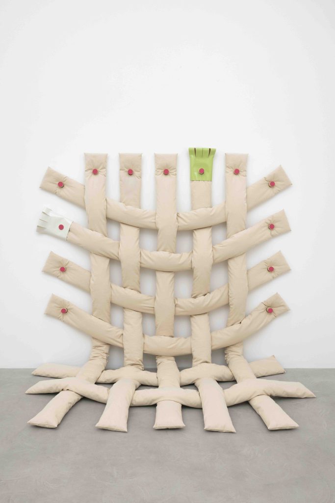 Dianna Molzan, <i>Grid I</i>, 2023 </br> canvas, woodens dowels with acrylic and vinyl
(stuffed with pure cotton fluff)
</br> 200 x 230 x 118 cm / 78.7 x 90.5 x 46.4 in