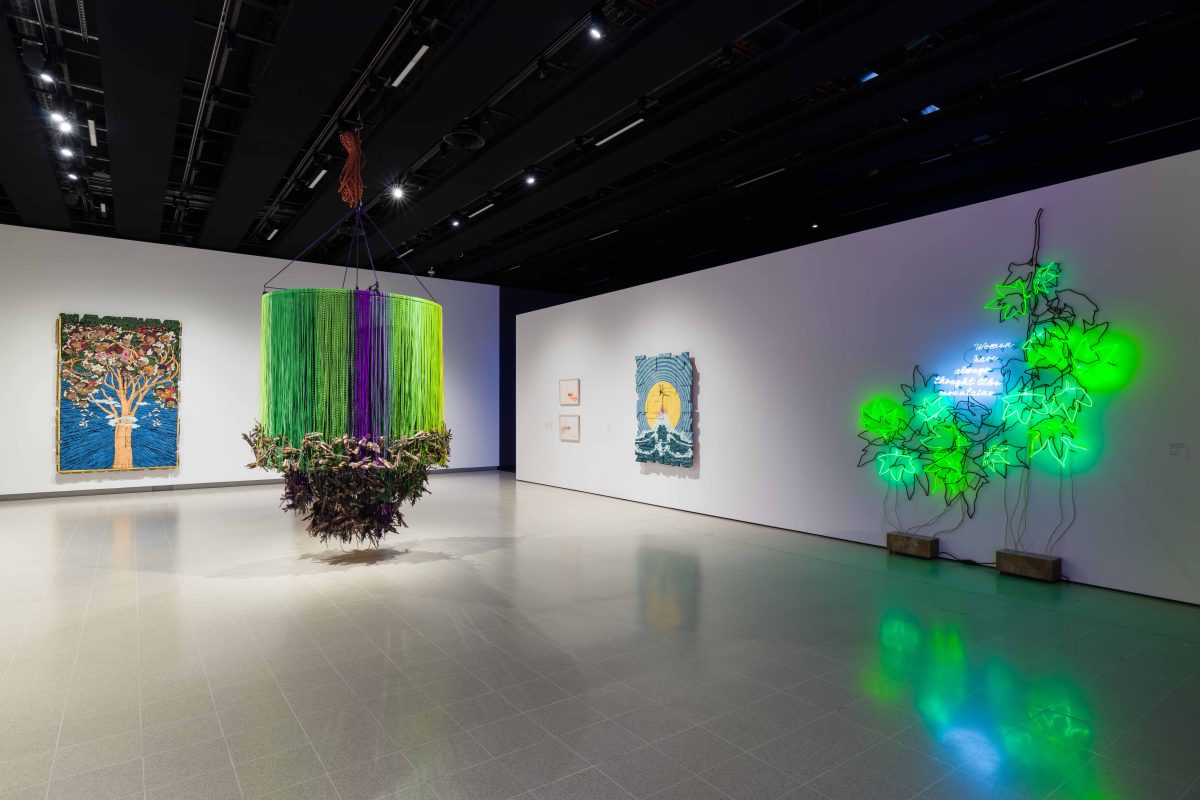 Andrea Bowers, <i>Dear Earth: Art and Hope in Time of Crisis</i>, 2023</br> installation view, Hayward Gallery, London