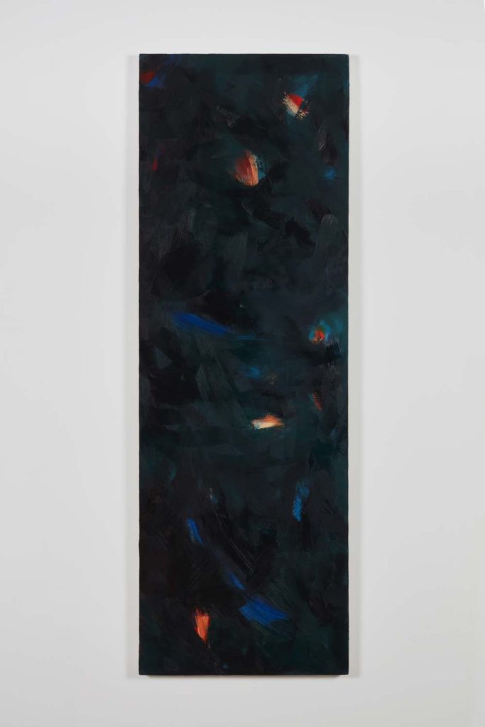<i>Investigation into Green</I>, 1986
</br>
oil on canvas</br>
178 x 61 cm / 70 x 24 in>