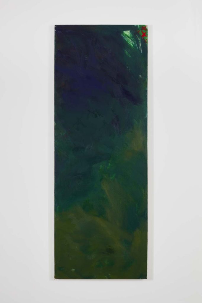 <i>Investigation into Green</I>, 1986
</br>
oil on canvas</br>
178 x 61 cm / 70 x 24 in>