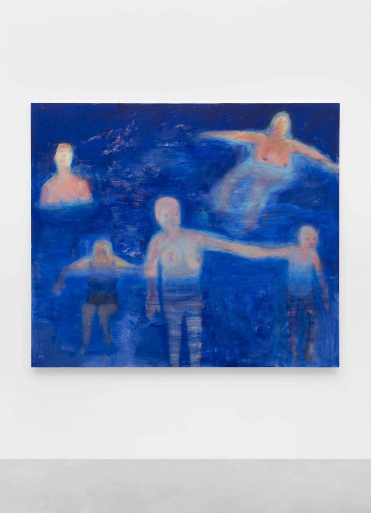 <i>Swimmers in Blue, horizontal</I>, 2023</br>
acrylic on canvas</br>
172,5 x 203 cm / 68 x 80 in