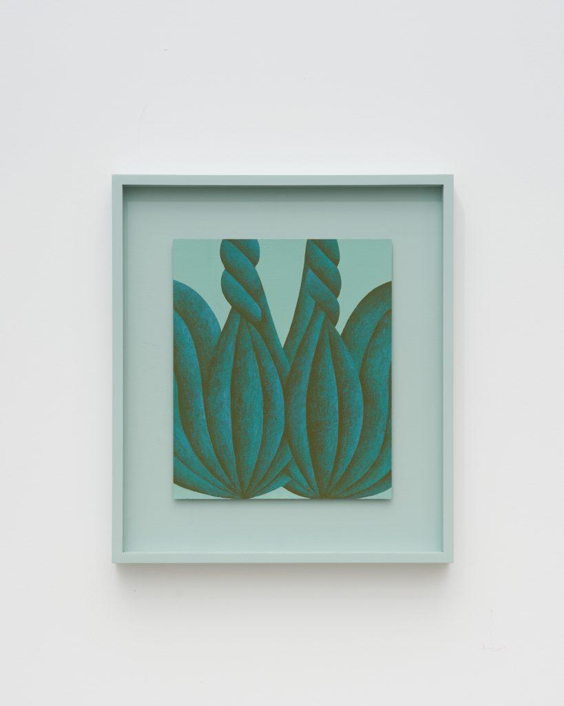 <i>Cocoons (Turquoise and Green)</I>, 2024</br>
acrylic on paper</br>
37,5 x 33 x 4 cm / 14.5 x 13 x 1.5 in