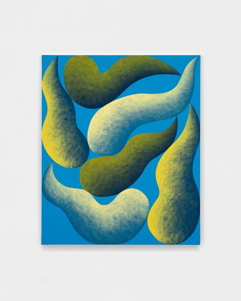 <i>Gametes (Yellow, Green, Blue)</I>, 2024</br>
acrylic on canvas</br>
91,5 x 76 cm / 36 x 30 in