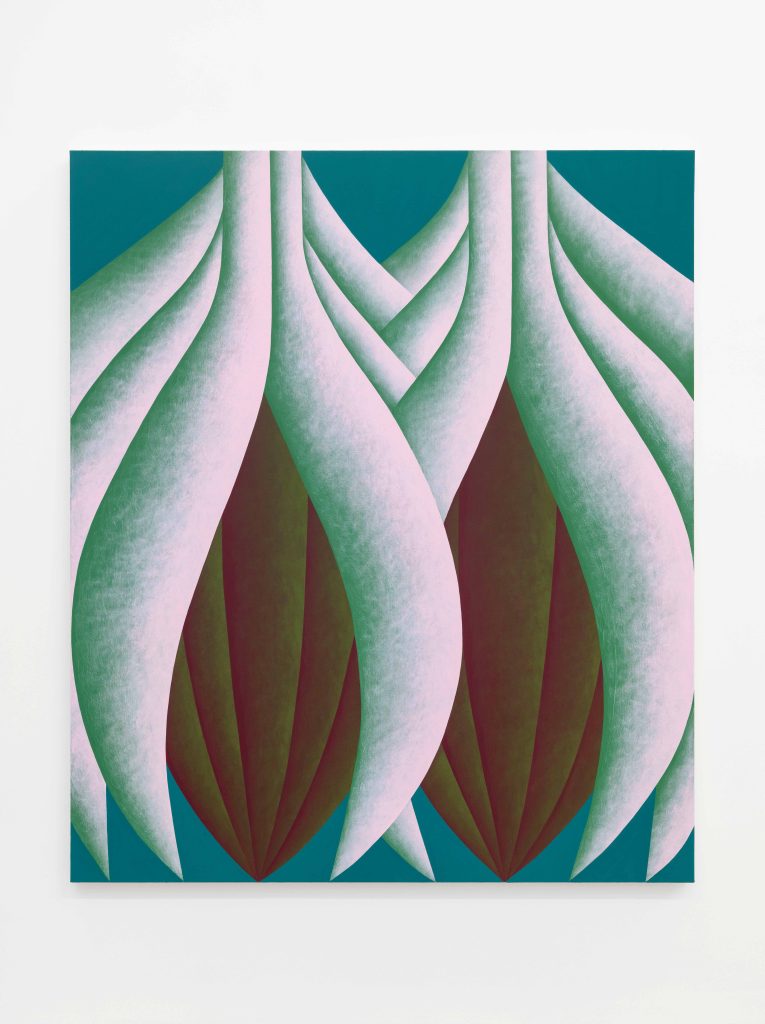 <i>Cocoons (Green and Turquoise)</I>, 2024</br>
acrylic on canvas</br>
177,8 x 152,4 cm / 70 x 60 in