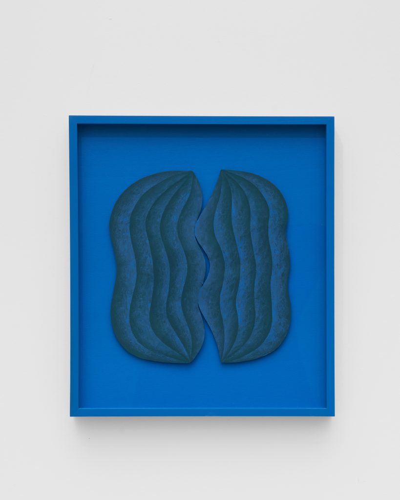 <i>Splitting (Blue)</I>, 2024</br>
acrylic on paper</br>
37,5 x 33 x 4 cm / 14.5 x 13 x 1.5 in