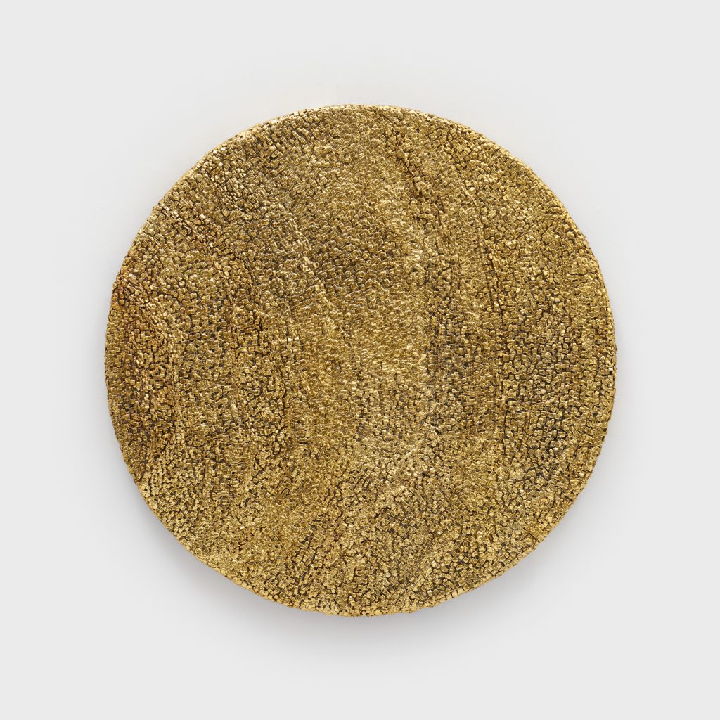 <i> DMI </i>, 2024 </br>
automotive paint and paper clay on wood panel</br>
101,6 x 101,6 cm / 40 x 40 x 2 in>