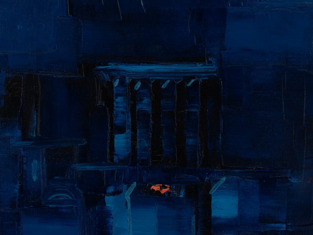 <i>Clear Winter Night under the Snow in Baalbek (Nuit claire d’hiver sous la neige à Baalbek)</i>, c. 1960 </br>
detail