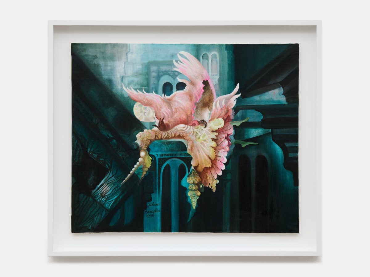<i>The Forgotten Doll (La poupée oubliée)</i>, 1991 </br>acrylic on canvas</br>
66 x 77 cm / 26 x 30.3 in (unframeD)
68 x 78 x 6.5 cm / 26.8 x 30.7 x 2.6 in (framed)