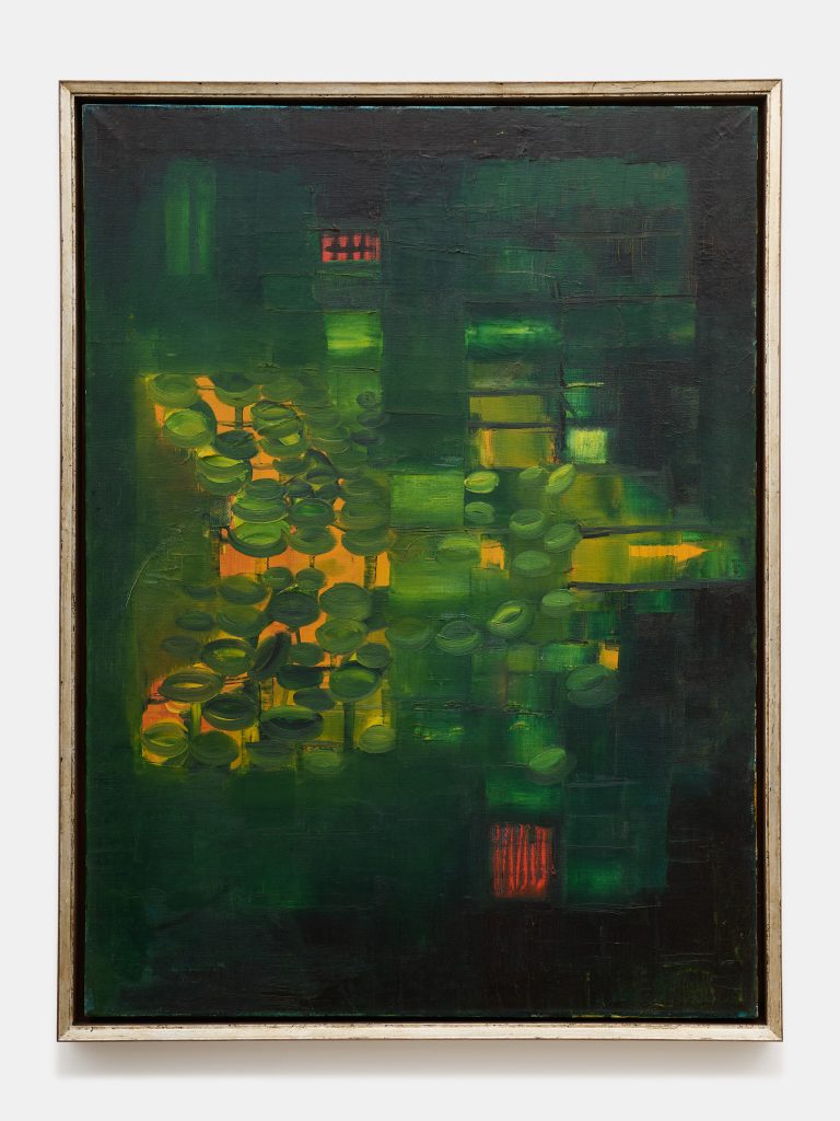 <i>House Behind the Trees</i>, 1965 </br>
oil on canvas</br>95 x 70 cm / 37.4 x 27.5 in (unframed)
102 x 75 x 6 cm / 40.2 x 29.5 x 2.4 in (framed)