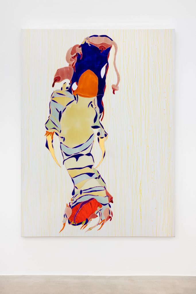 <i>Daphne Brood Mother</i>, 2026</br>
acrylic and markers on AdE-Silk (isothermal rescue blankets mounted on silk)</br>
210 x 159 x 4 cm / 82.7 x 62.6 x 1.6 in