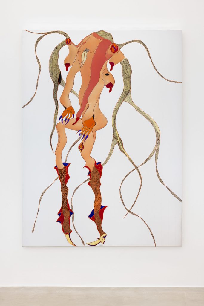 <i>Sexy Aphrodite</i>, 2026</br>
acrylic and markers on AdE-Silk (isothermal rescue blankets mounted on silk)</br>
210 x 158 x 4 cm / 82.7 x 62.2 x 1.6 in